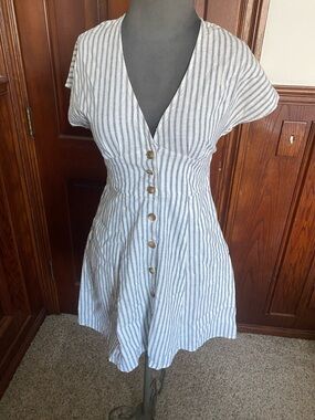 Marine Layer Blue and White Striped Button-Front Mini Dress
